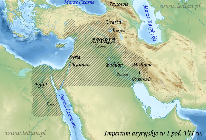Mapa Asyrii w poł. VII wieku p.n.Ch.